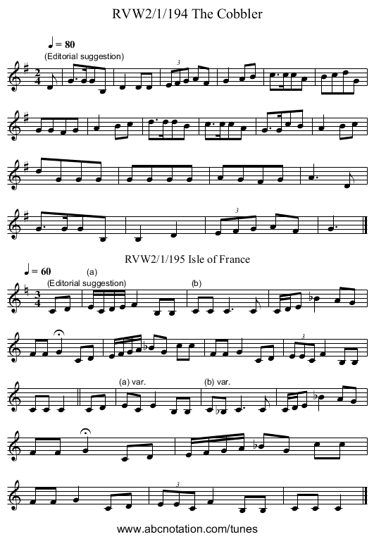 RVW2/1/194 The Cobbler - staff notation