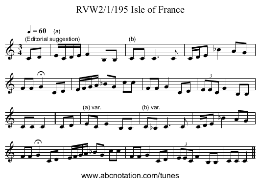 RVW2/1/195 Isle of France - staff notation