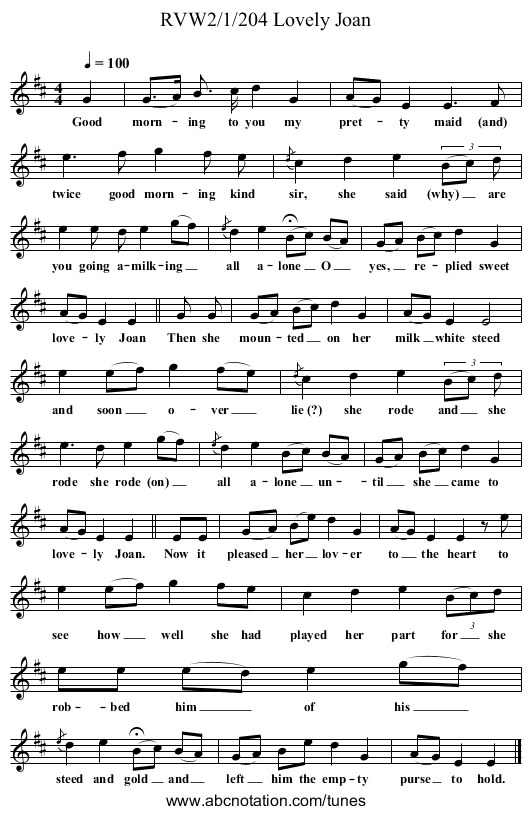RVW2/1/204 Lovely Joan - staff notation