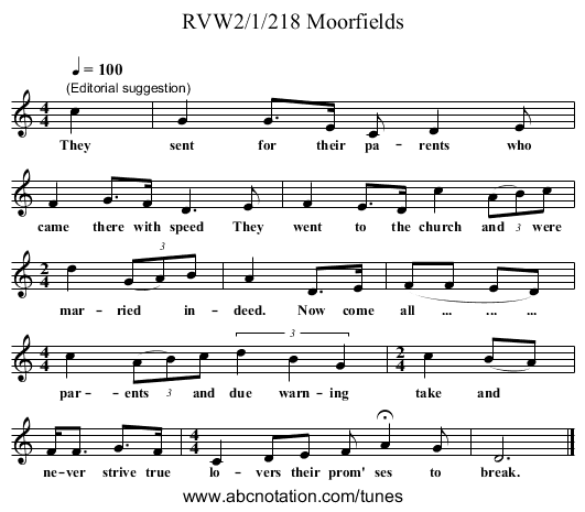 RVW2/1/218 Moorfields - staff notation
