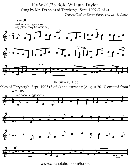 RVW2/1/23 Bold William Taylor - staff notation