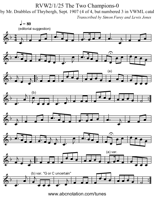 RVW2/1/25 The Two Champions-0 - staff notation