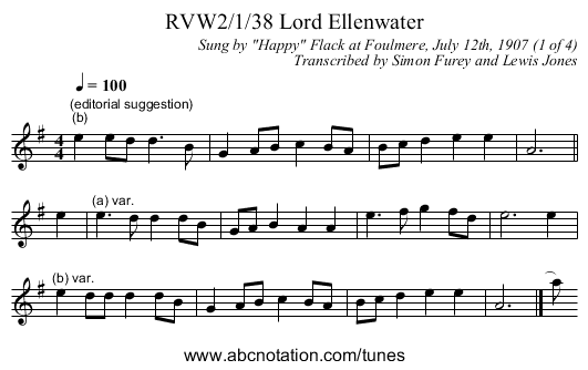 RVW2/1/38 Lord Ellenwater - staff notation