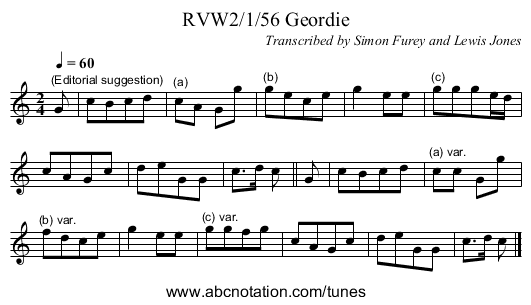 RVW2/1/56 Geordie - staff notation