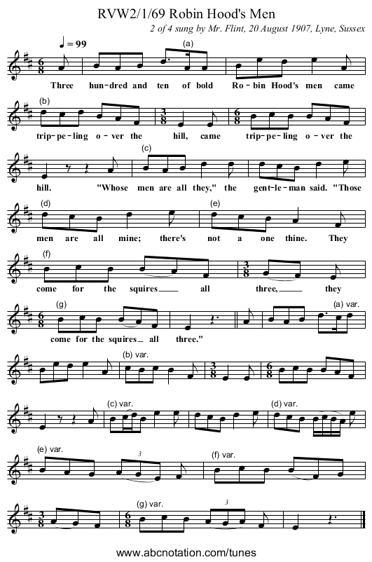 RVW2/1/69 Robin Hood's Men - staff notation