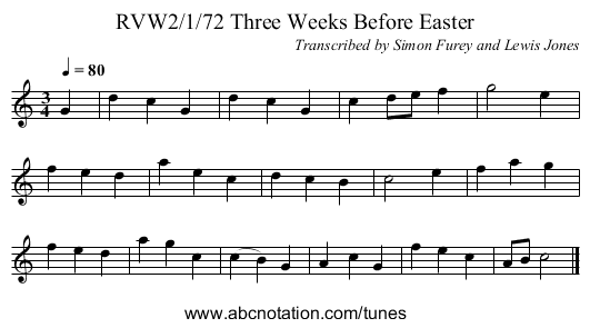 RVW2/1/72 Three Weeks Before Easter - staff notation