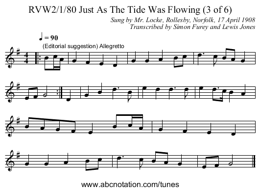 RVW2/1/80 Just As The Tide Was Flowing (3 of 6) - staff notation