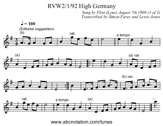 RVW2/1/92 High Germany - staff notation