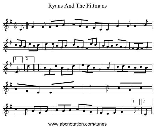 Ryans And The Pittmans - staff notation