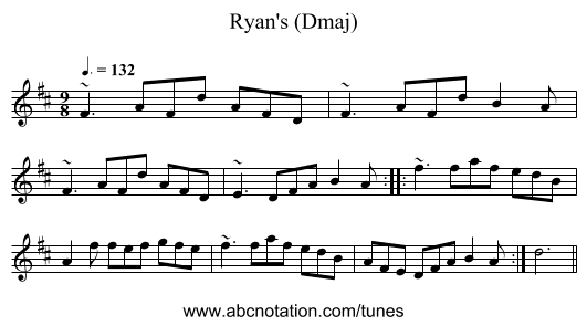 Ryan's (Dmaj) - staff notation
