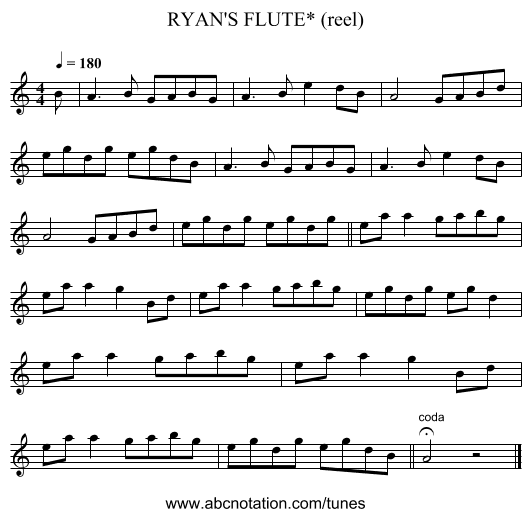 RYAN'S FLUTE* (reel) - staff notation