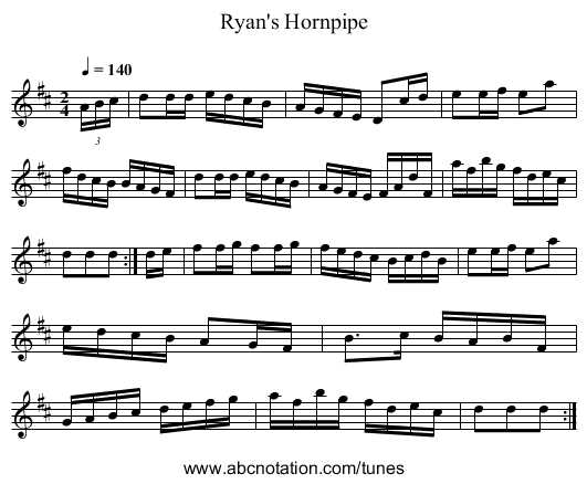 Ryan's Hornpipe - staff notation