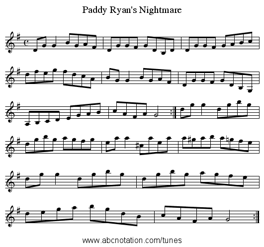 Ryan's Nightmare, Paddy - staff notation