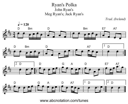 Ryan's Polka - staff notation