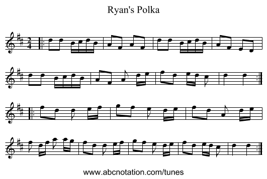 Ryan's Polka - staff notation