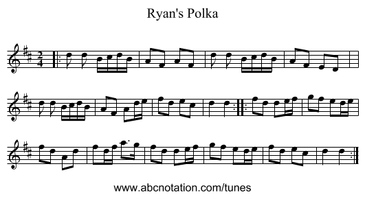 Ryan's Polka - staff notation