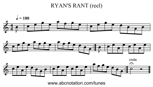 RYAN'S RANT (reel) - staff notation
