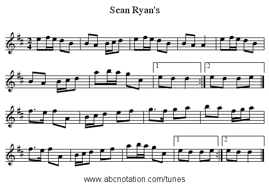 Ryan's, Sean - staff notation