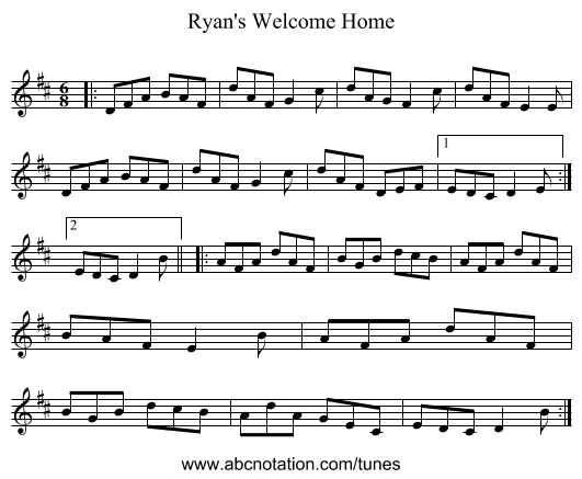 Ryan's Welcome Home - staff notation