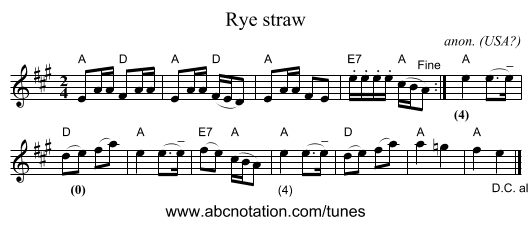 Rye straw - staff notation