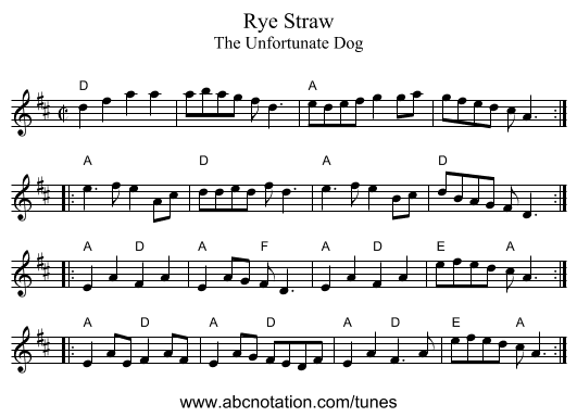 Rye Straw - staff notation
