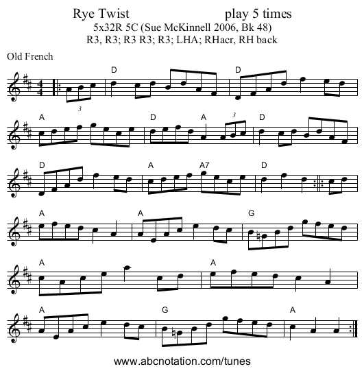 Rye Twist                            play 5 times - staff notation