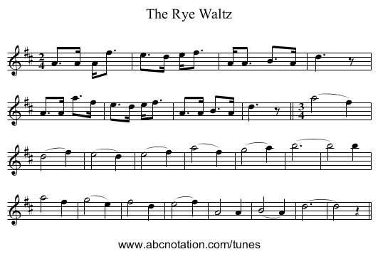 Rye Waltz, The - staff notation