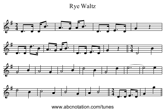 Rye Waltz - staff notation