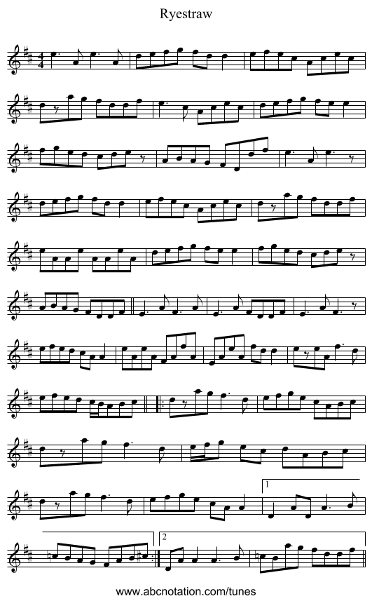 Ryestraw - staff notation
