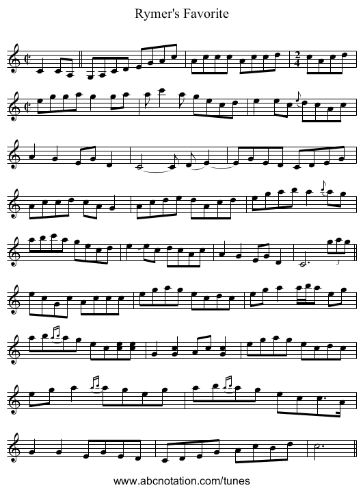 Rymer's Favorite - staff notation