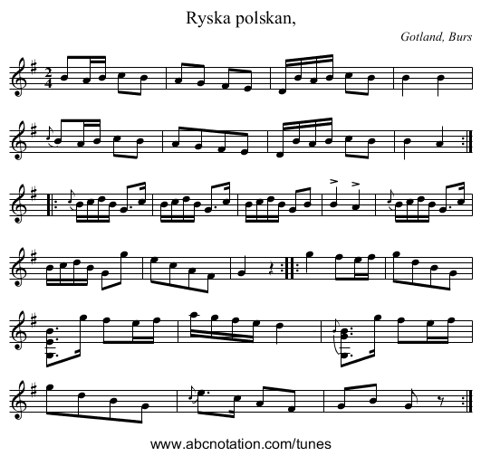 Ryska polskan, - staff notation