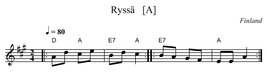 Ryss&auml;   [A] - staff notation