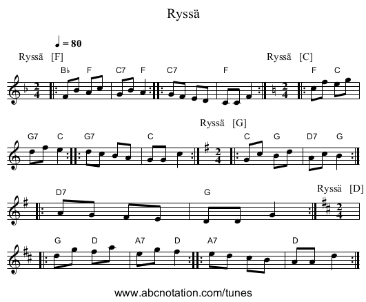 Ryss&auml; - staff notation