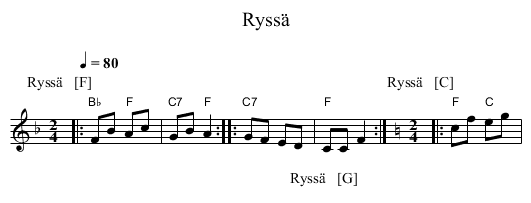 Ryss&auml; - staff notation