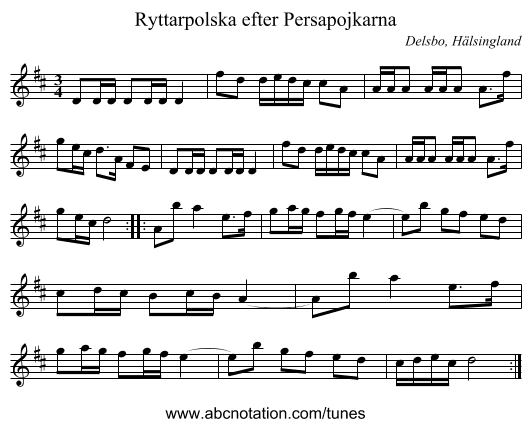 Ryttarpolska efter Persapojkarna - staff notation