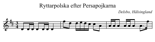 Ryttarpolska efter Persapojkarna - staff notation