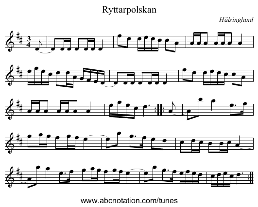 Ryttarpolskan - staff notation