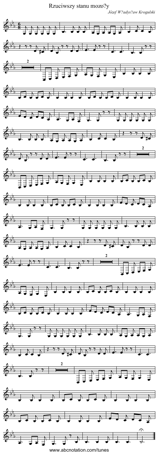 Rzuciwszy stanu mozo?y - staff notation
