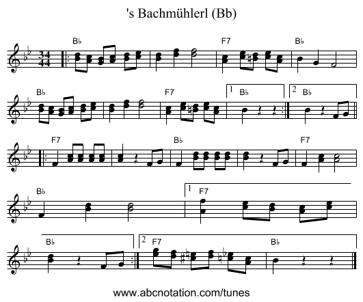's Bachm&uuml;hlerl (Bb) - staff notation