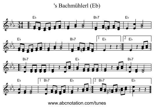 's Bachm&uuml;hlerl (Eb) - staff notation