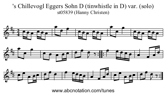 's Chillevogl Eggers Sohn D (tinwhistle in D) var. (solo) - staff notation