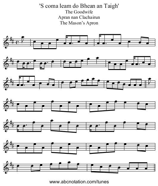 'S coma leam do Bhean an Taigh' - staff notation