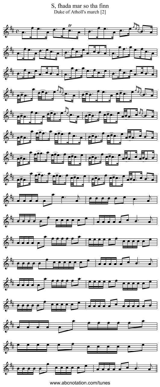 S, fhada mar so tha finn - staff notation
