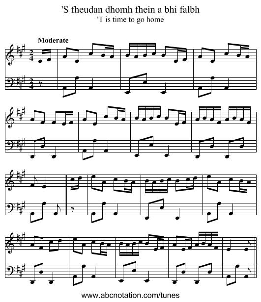 'S fheudan dhomh fhein a bhi falbh - staff notation
