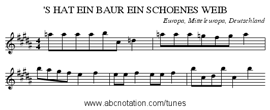 'S HAT EIN BAUR EIN SCHOENES WEIB - staff notation