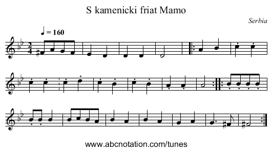 S kamenicki friat Mamo - staff notation