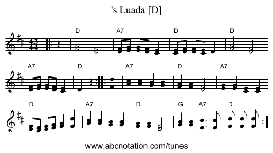 's Luada [D] - staff notation