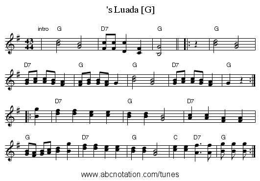 's Luada [G] - staff notation