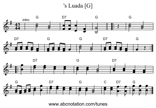 's Luada [G] - staff notation