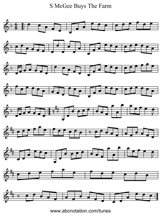 S McGee Buys The Farm - staff notation